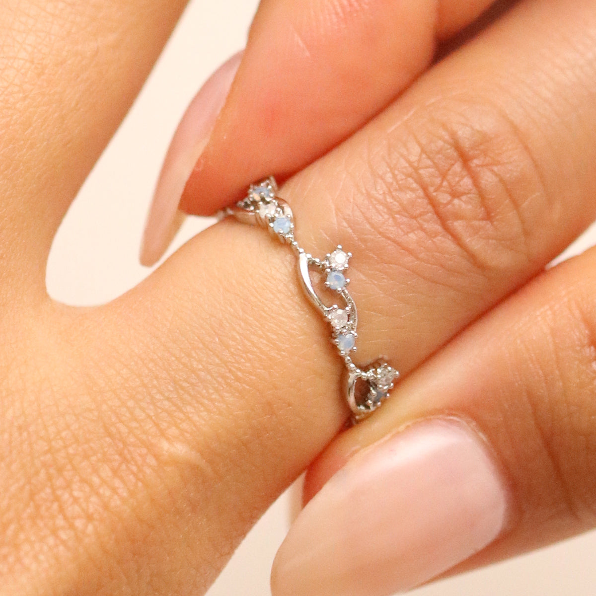 Wavy Moonstone & Cubic Ring