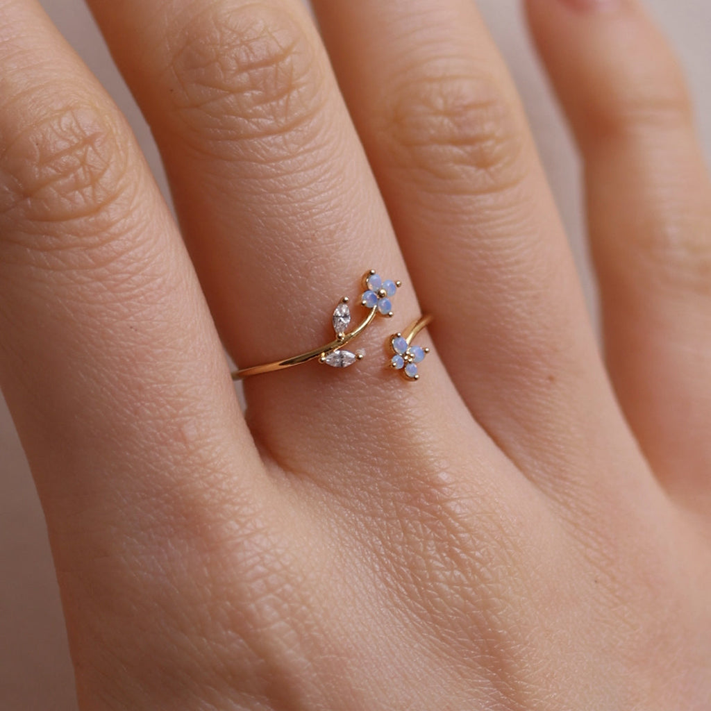 Moonstone flower branch ring